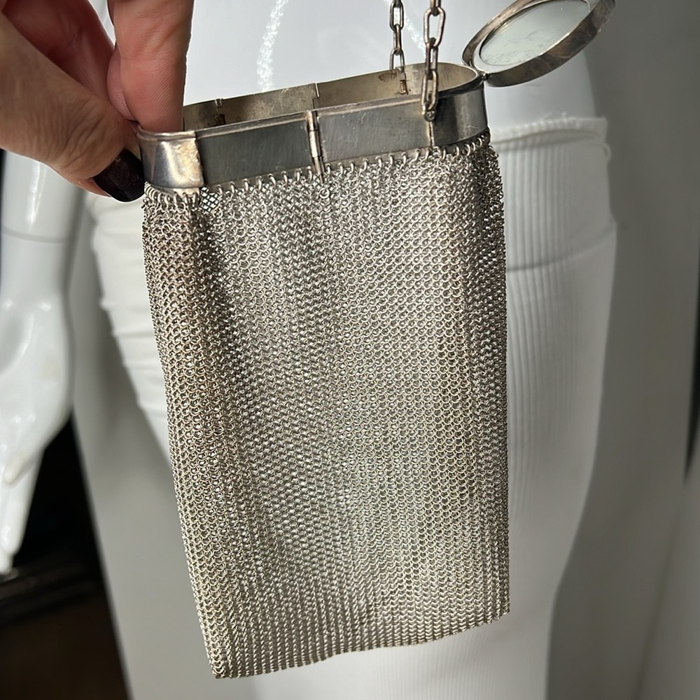 Antique Sterling Silver 925 Chain Mesh Expandable Top Snap Mirror Bag Super Rare - Picture 6 of 16